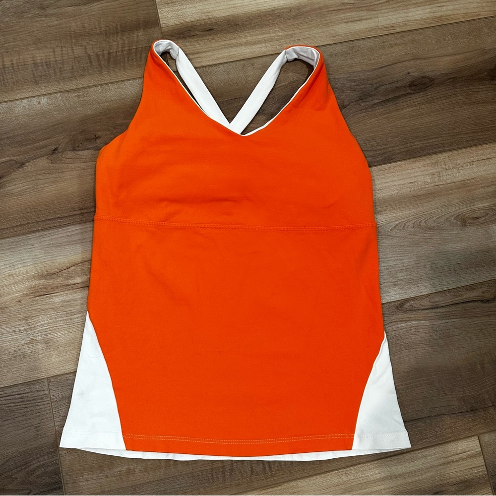 Prana ColorBlock Shelf Bra Workout Tank Orange White Med